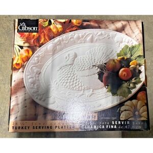 Gibson Turkey Serving Platter White Cream Ceramic Fina Size 18 3/4" Decorative